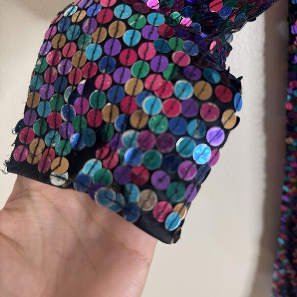 Blacktie Oleg Cassini Dress Womens 14 Sequin Long Sleeve Cocktail Multicolor 90s - Picture 7 of 15